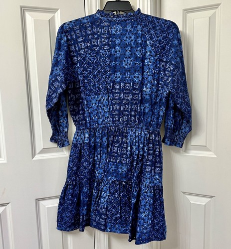 Ralph Lauren Geometric Print Eyelet Ruffle Tassel Tie A-Line Dress, Size-8 - Picture 3 of 4