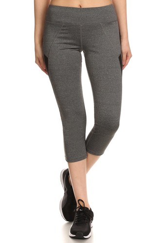 HOT ACTIVEWEAR WORKOUT SPORTS CAPRIS PANTS CONTRAST MESH PANEL BLACK GREY 7CP04 - Picture 6 of 7