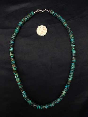 Native Green Turquoise Heishi 10 mm Sterling Silver Bead Necklace 20” 4357 - Picture 7 of 12