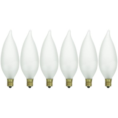 6 Pack 25 Watt Frost Candelabra Base E12 Flame 120v Chandelier Light Bulbs New 653703015132 25 Watt Frost Candelabra Base E12 Flame, Chandelier Light Bulbs With Candelabra Base