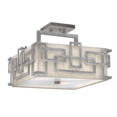Deckenlampe Wohnzimmer Leuchte Stahl Leinen Nickel B 38,7 cm 3 Flammig 