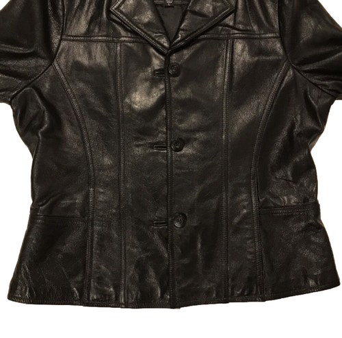 Wilsons Maxima Leather Jacket Womens Sz L Button Up Notch Collar Black Genuine - Picture 4 of 9
