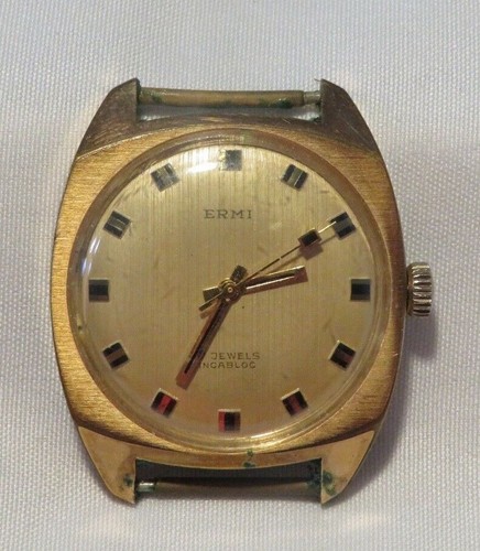 Gold getönte ERMI Herren Armbanduhr 17j Incabloc 1970er Vintage - Bild 3 von 6