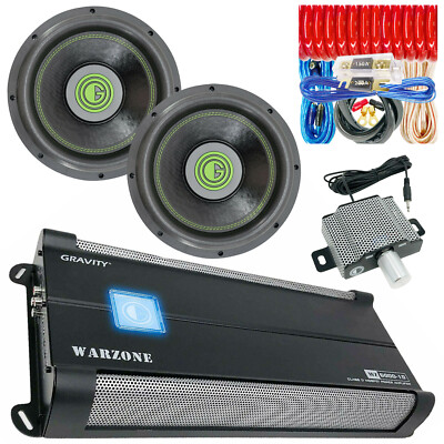 Gravity WZ6000.1D 6000W Class D Bass Amp + 2x Subwoofers 12'' 6000W + 0 Ga Kit