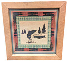 Rustic Wood Cloth Silhouette Fish Canoe Trees Checkers Plaid Matting Cabin Decor
