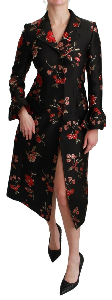 DOLCE & GABBANA Jacket Coat Black Floral Embroidered IT40
