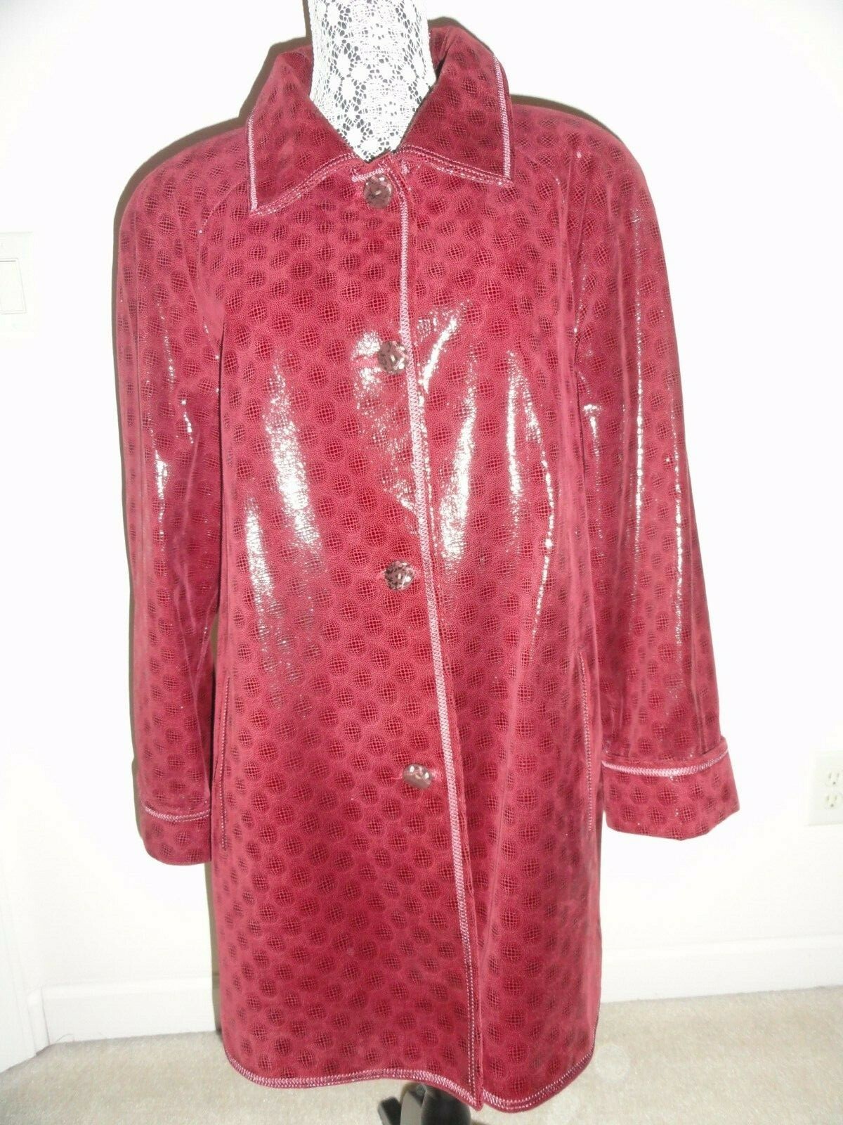 Leather Jacket women's Size L Burgundy stamped leather-image