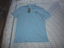 MENS SMALL LIGHT BLUE/WHITE STRIPES TRAVIS MATHEW COURSE LOGO POLO SHIRT - NWT