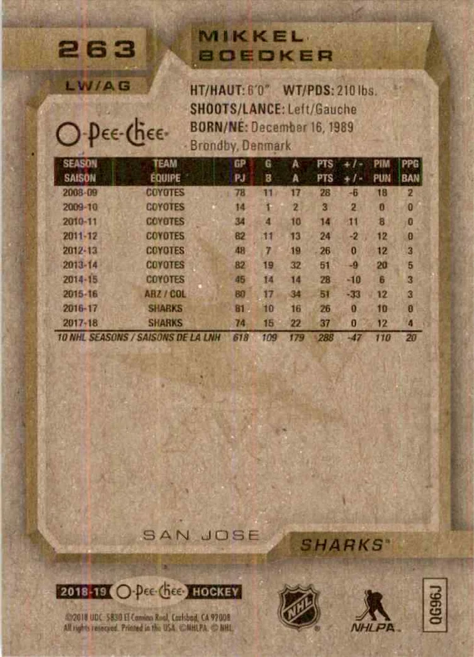 2018-19 O-Pee-Chee Mikkel Boedker #263 - Image 2 of 2