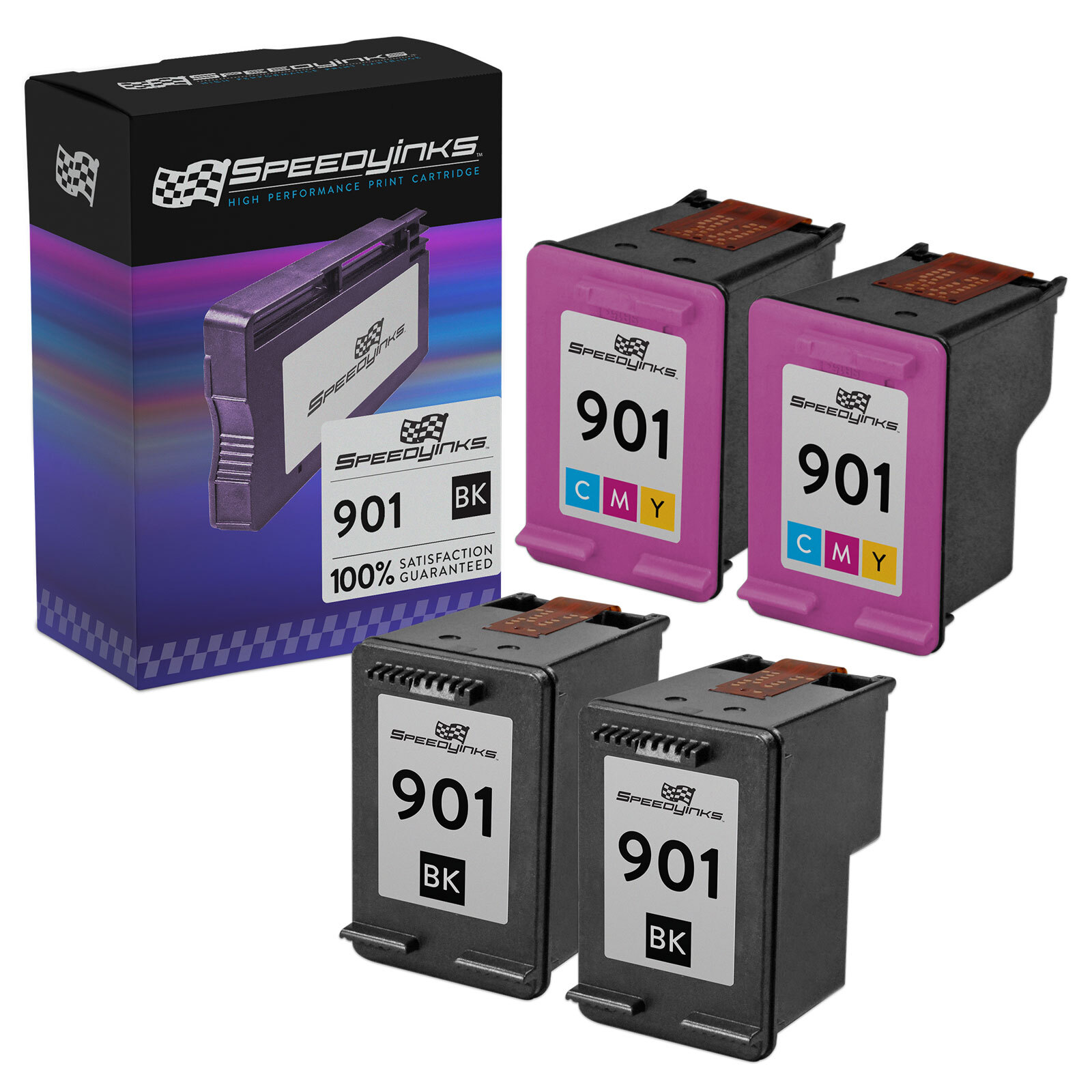Reman Ink Cartridges for HP 901 Ink (2 Black and 2 Color, 4-Pack)-image