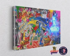 Be A Hero Banksy Style Wall Design Banksy Painting Canvas Print Art