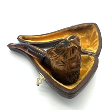 Vintage CAO Hand Carved Face Meerschaum Tobacco Pipe With Fitted Case