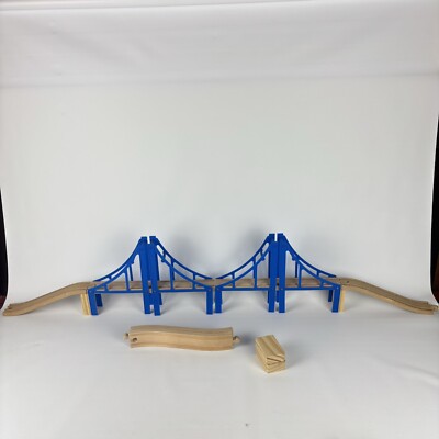 Wooden Railway Train Double Suspension Bridge Thomas Compatible Brio 42  12 Pcs