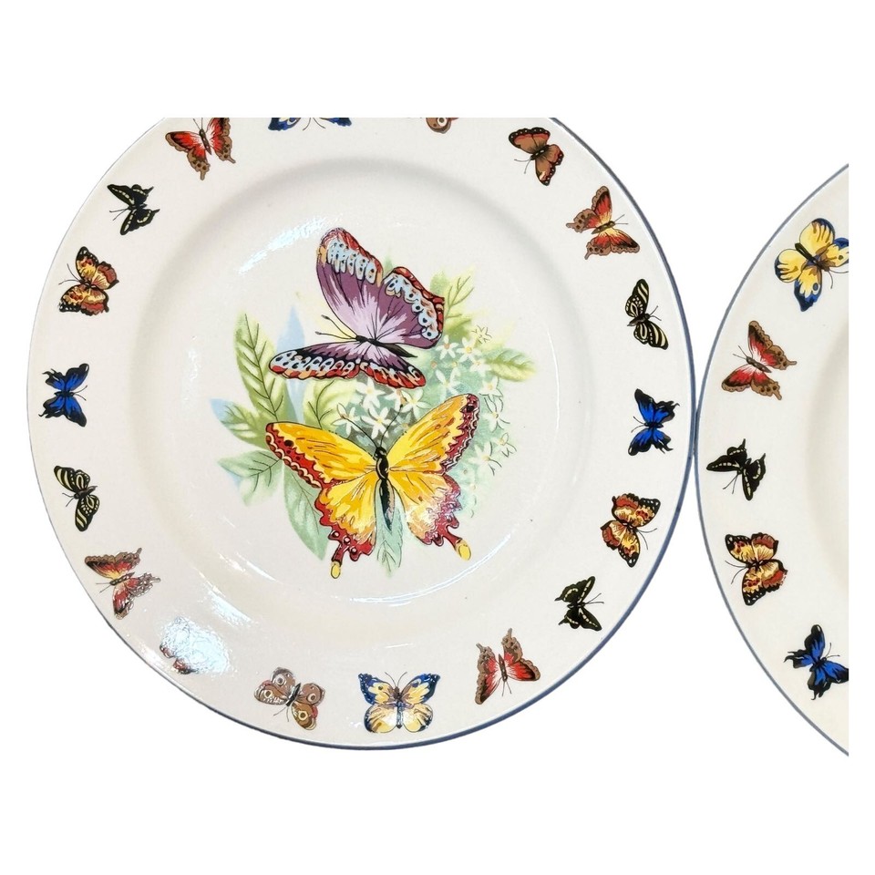 Tabletops Unlimited Plates White Butterflies Design Lot Of 11
