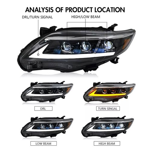 LED Headlights For 2011-2013 Toyota Corolla Front Lamp Assembly w/ LED LH+RH NEW - Picture 5 of 11