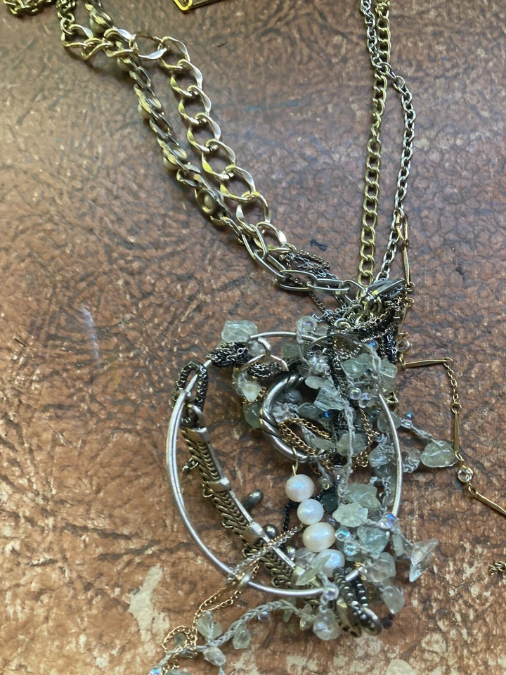 Piedra Verde Perla Plata Tono Dorado Étnico Largo Roble Hecho a Mano Elegante Foto 4 de 4