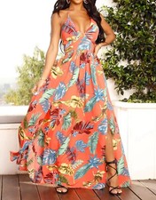 Fashion Nova Kenzie Halter Maxi Dress - Orange/combo - NWT - Size M