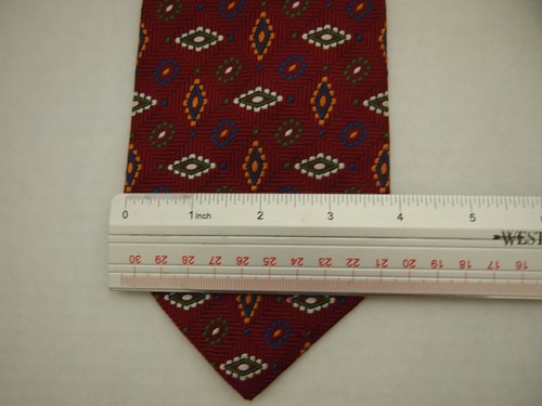 Paul Fredrick Mens Necktie Tie Red Orange Green Blue White Geometric 57" - Picture 4 of 4