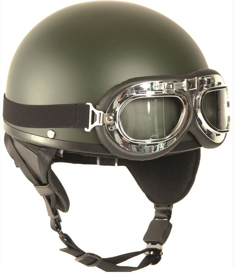 Casco moto mezza calotta chopper con occhiali e protezione