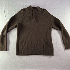 Eddie Bauer Sweater Men's Size Large Brown Chunky Knit Mock Henley Pullover