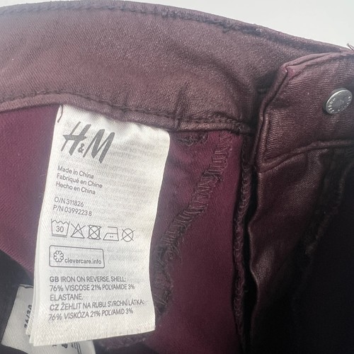 H&M Super Skinny High Waist Jeggings Womens Size 26/30 Burgundy Coated Denim - Picture 7 of 11