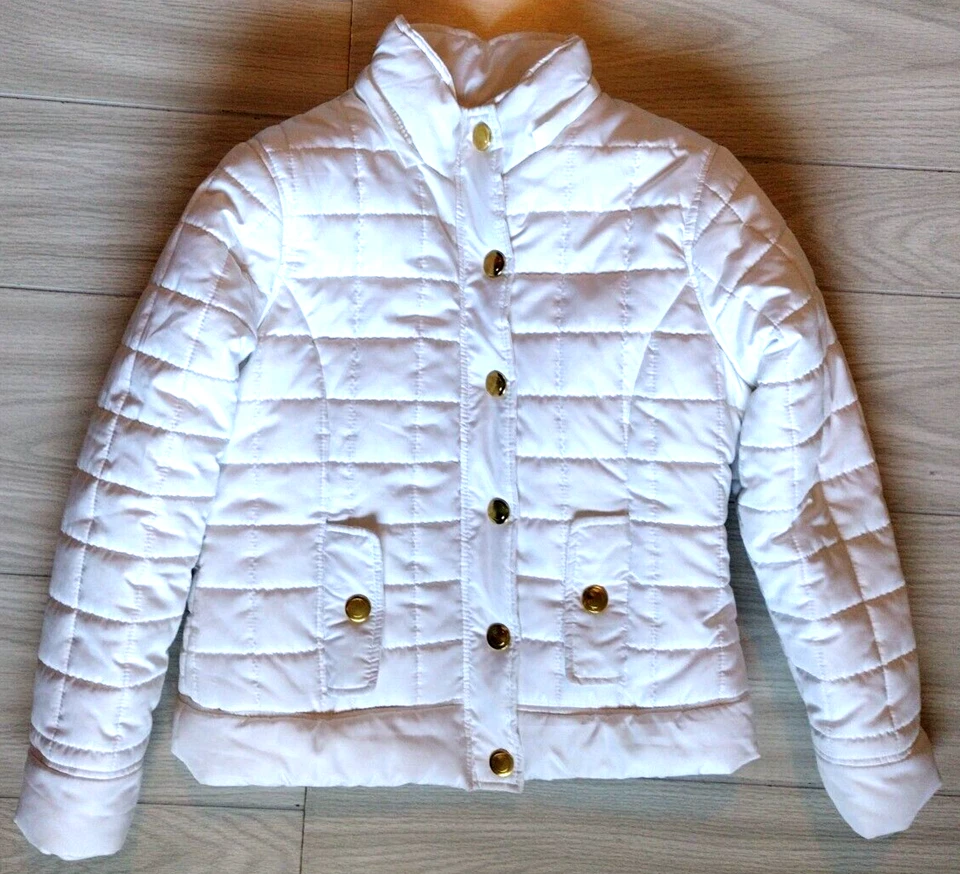 Chaqueta acolchada Cato para niñas con capucha extraíble de piel sintética, talla L (12/14), blanca Foto 2 de 4