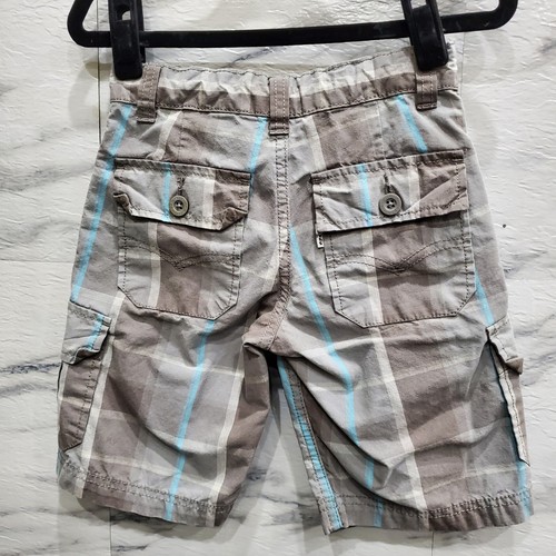 Levis Cargo Shorts Boys Size 5Reg Gray Blue Plaid Adjustable Waste Comfort