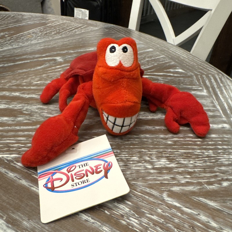 DISNEY STORE LITTLE MERMAID Bean Bag Plush SEBASTIAN CRAB 8” Vintage w / TAG