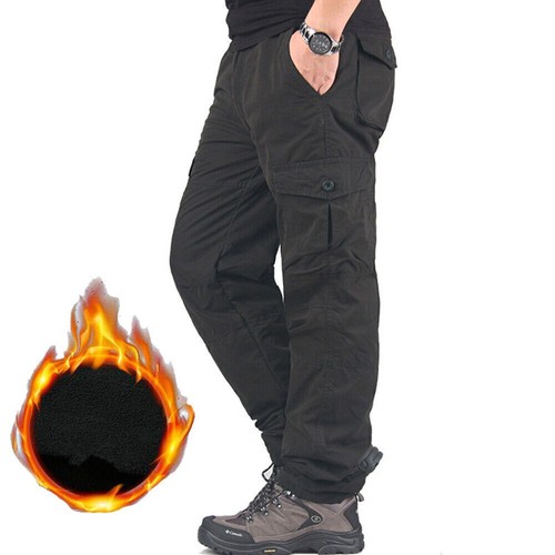 Winter Mens Work Trousers Warm Thermal Fleece Lined Tactical Cargo Combat Pants - Picture 17 of 18