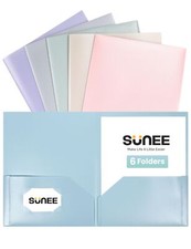 2 Pocket Folders 6 Pack, Pastel Colors Heavy-Duty Plastic Folders with Pockets