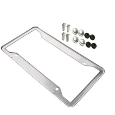 Chrome Stainless Steel License Plate Frame tag cover & Screw Caps Set Univeral