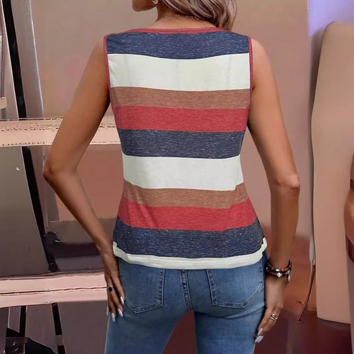 Women Summer Cami Vest Tops Pleated Stripe Tank Sleeveless Loose Tee Shirts SIZE - Picture 19 of 20