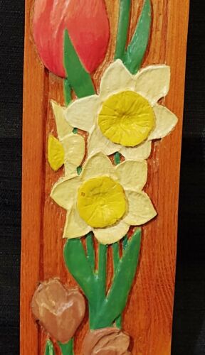 Fiori e uccellini vintage intagliati a mano 2 lati / stagioni! Decorazione da parete arte popolare in legno 15"+ - Foto 4 di 12