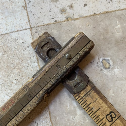Vintage Lufkin X46 Folding Wood Rule Brass Slide Red End Ext Ruler - Picture 2 of 6
