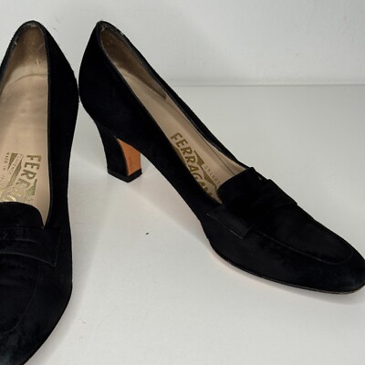 VTG 90s Salvatore Ferragamo Pumps Shoes Womens Sz 7 4A Black