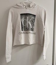 Calvin Klein Women's Crop Hoodie White Size XS