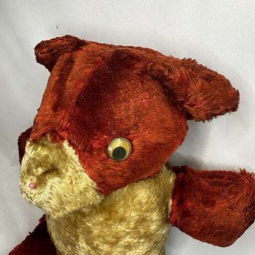 Antiguo oso de peluche cabeza de paja roja de felpa con ojos googly juguete de peluche temprano cosido a mano - Imagen 3 de 11