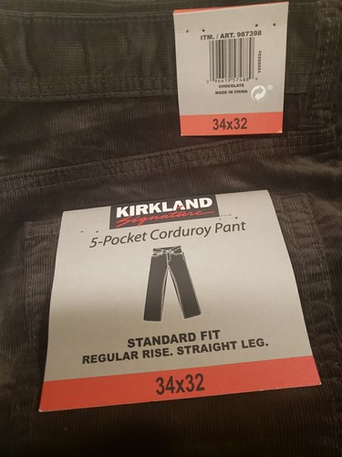 Kirkland Signature™ Men's 5-Pocket Corduroy Pants Cotton Dark Brown 34 x 32 New - Picture 2 of 2