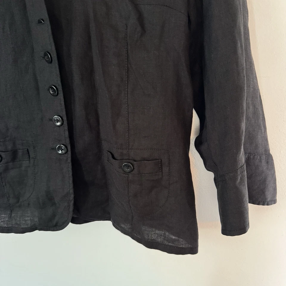 Talbots Black Irish Linen Button Up Top 12 Petite - Image 4 of 4