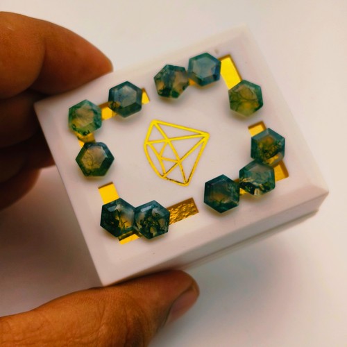 Piedras preciosas facetadas hexagonales de ágata musgo natural 6 mm-20 mm | Cuentas de cristal sueltas - Imagen 8 de 10