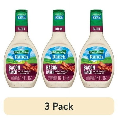 (3 pack) Hidden Valley Bacon Ranch Topping and Dressing, 16 Fluid Ounce Bottle