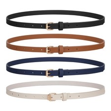 4 Pack Skinny Women Leather Belt for Dresses Thin Waist Belt for Jeans Pants wit