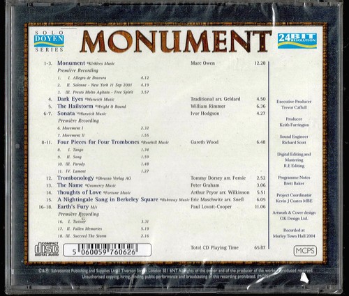 DOYEN SEALED CD BLACK DYKE, BRETT BAKER TROMBONE - MONUMENT - Picture 2 of 2