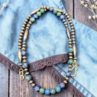 21" NAVAJO Pearl Desert Chrysocolla-Lapis Southwest Native Bead Western Necklace — photo 3