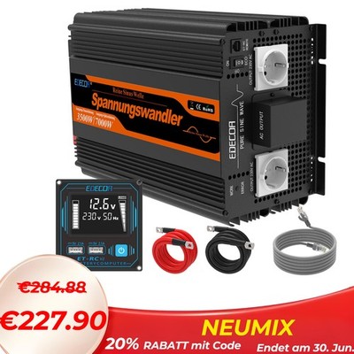 EDECOA Spannungswandler 3500W Wechselrichter Reiner Sinus 12V 230V Inverter