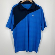 Under Armour Polo Shirt Men's Size 2XL Blue Loose Fit Striped Logo Short Sleeve
