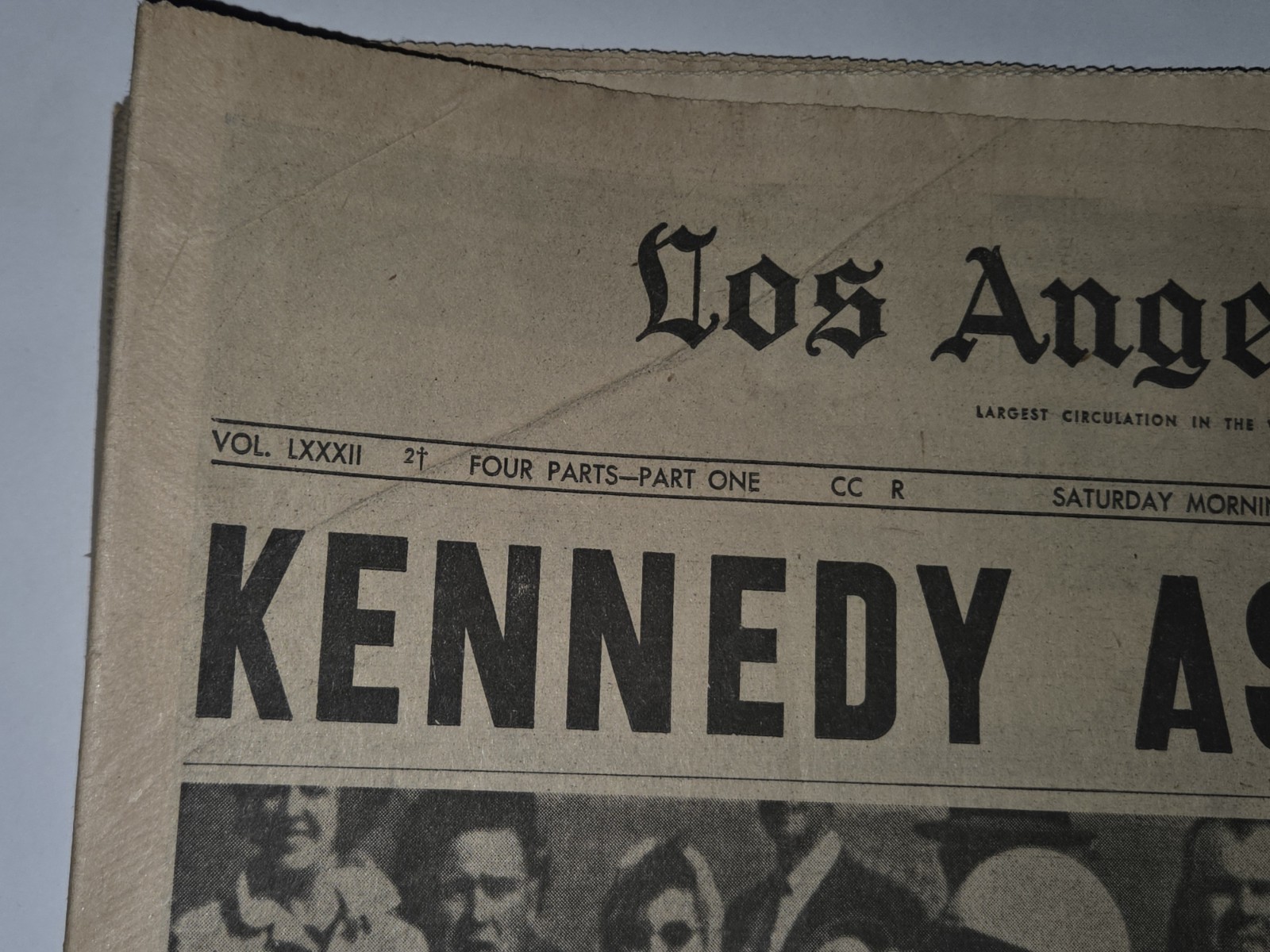 KENNEDY ASSASSINATED 11/23/1963 Original L.A.Times Newspaper Cover