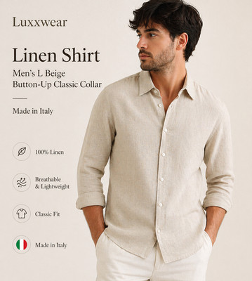 Luxxwear Linen Shirt Men's XXL (L?) Beige Button-Up Classic Collar Made in Italy