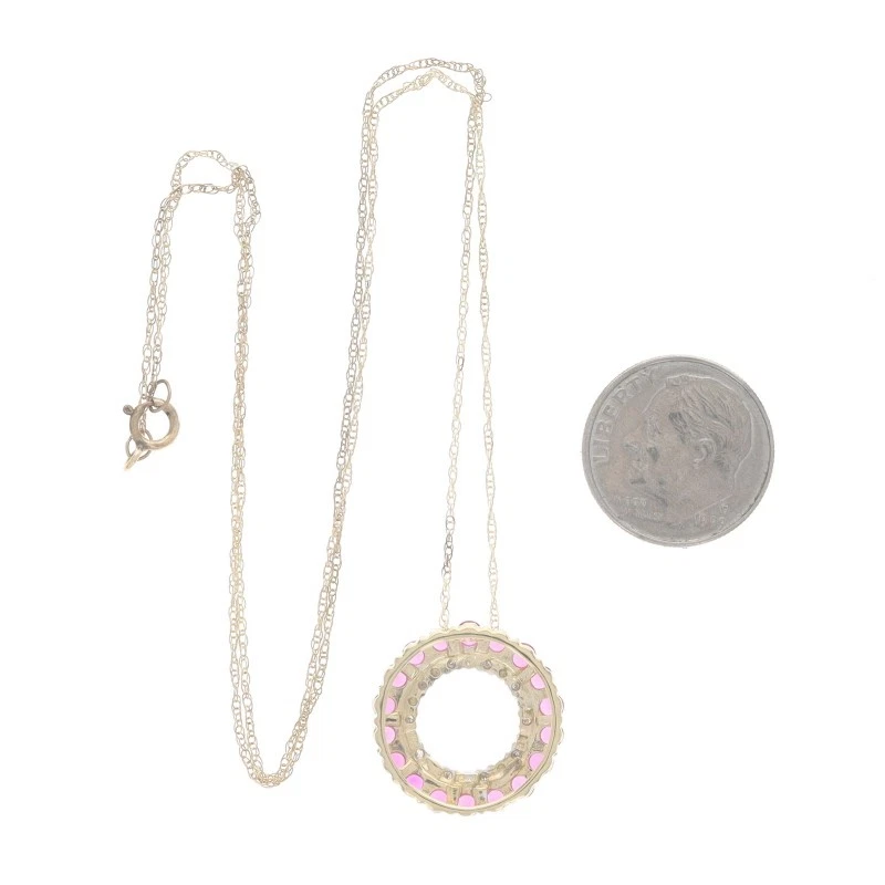 Or Jaune Lab-Created Rubis & Diamant Éternité Collier 18 " - 10k Rond 1.88ctw - Photo 3/4
