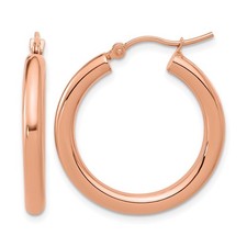 26mm 14k Rose Gold 3mm Polished Hoop Earrings LE890